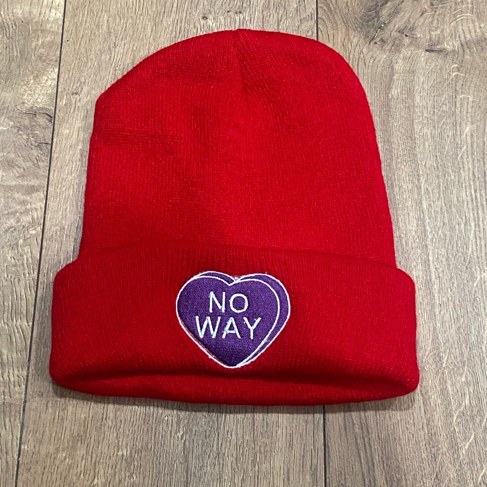 Valentines red embroidered beanie